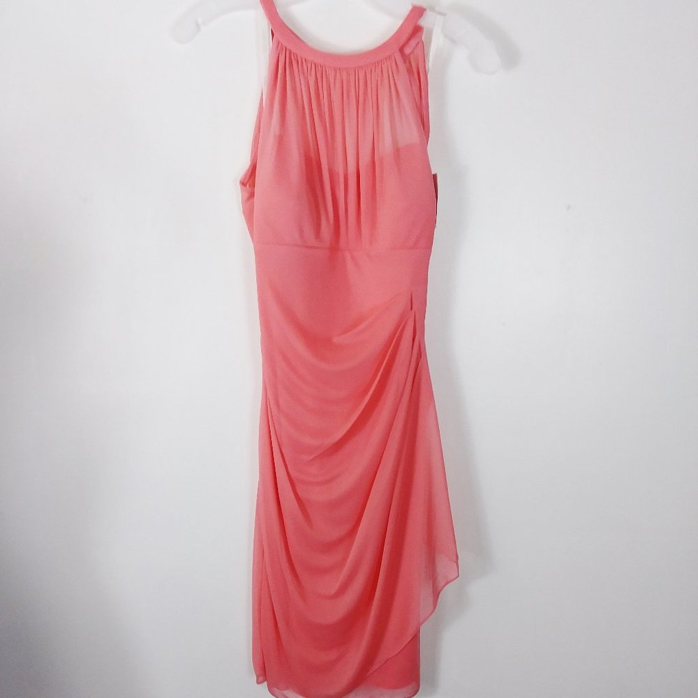 David's Bridal Coral-Pink Halter Midi Dress
